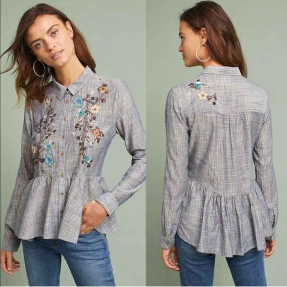 Anthropologie HD in Paris Ella Embroidered Sequin Peplum Top - Picture 1 of 8